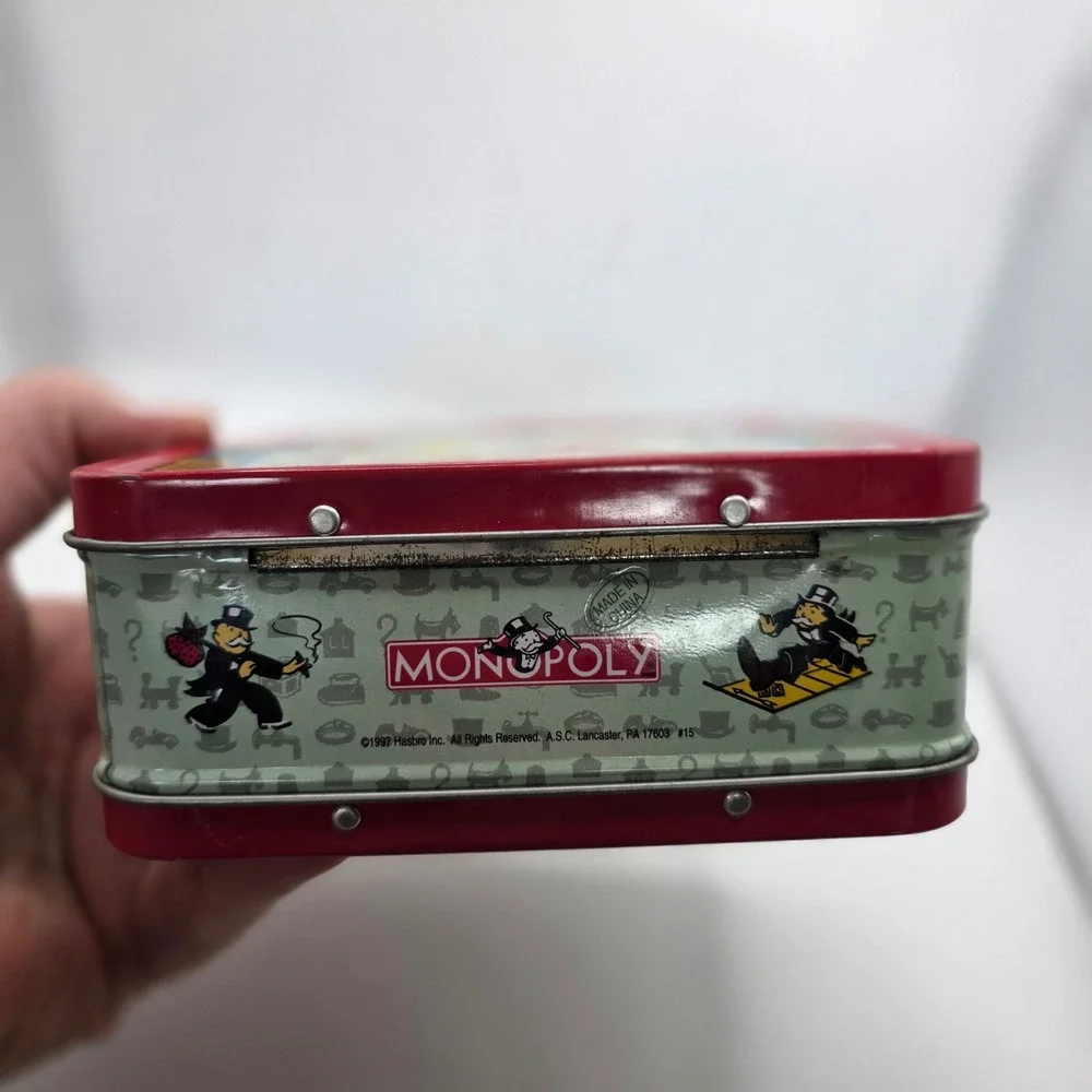 1997 Hasbro Monopoly Mini Metal Tin Lunch Box Mr. Pennybags Collectible